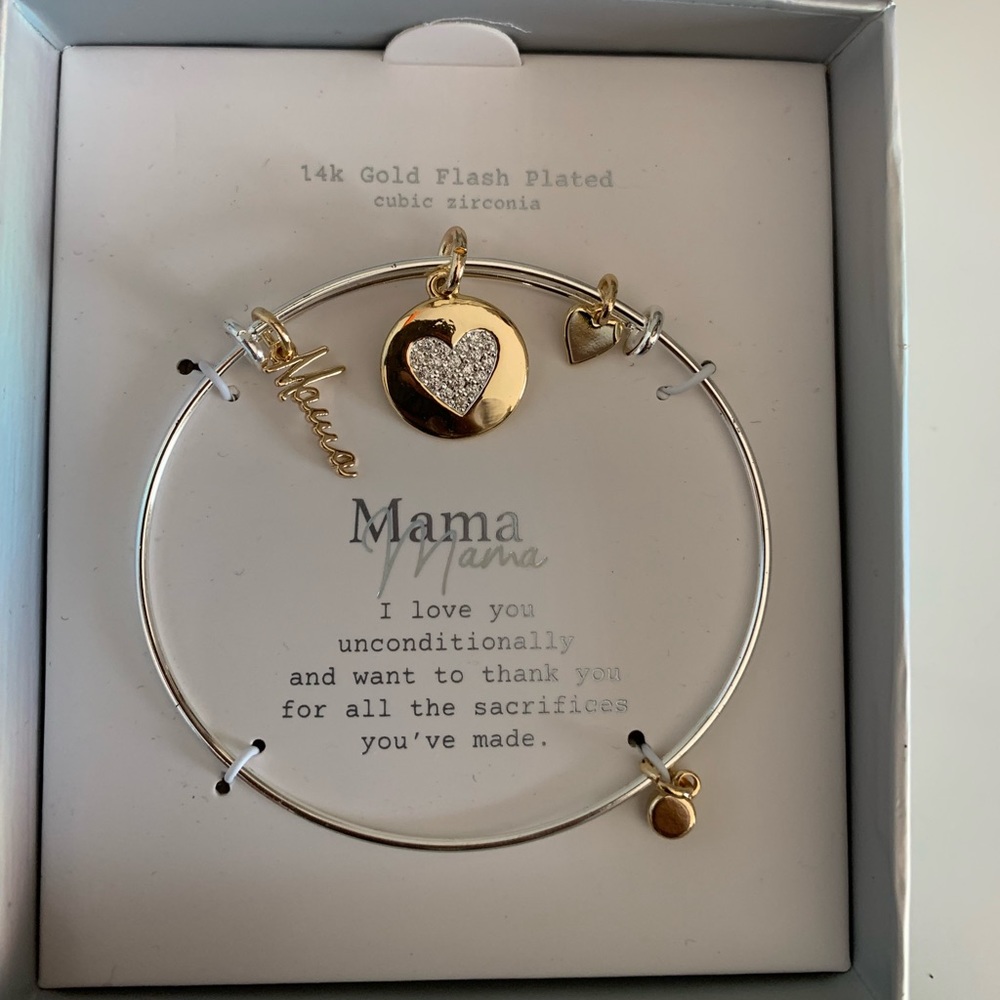 14K Gold Flash Plated Cubic Zirconia Mama Bracelet